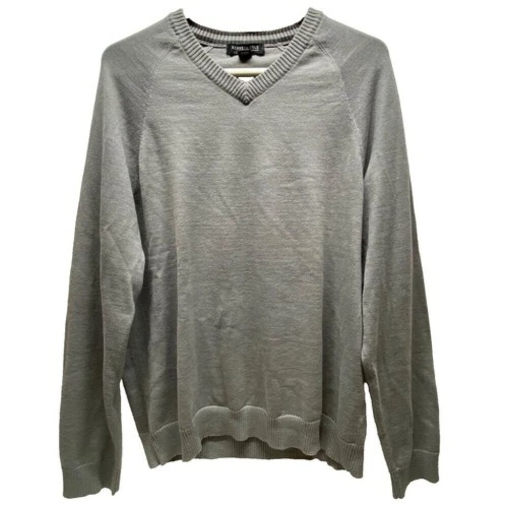 Kenneth‎ Cole V-Neck Sweater Men's Large Gray New York Cotton Blend Long Sleeve